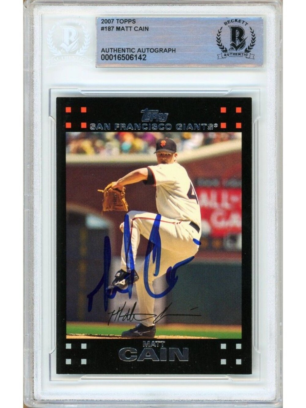 Matt Cain Signed 2007 Topps #187 San Francisco Giants BAS Slabbed Auto MLB Card
